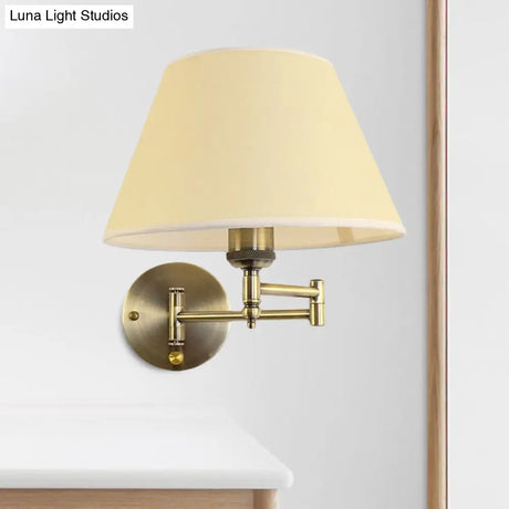 Modern Swing Arm Paper Wall Mount Lamp With Shade - 1 Light White/Beige Sconce For Living Room