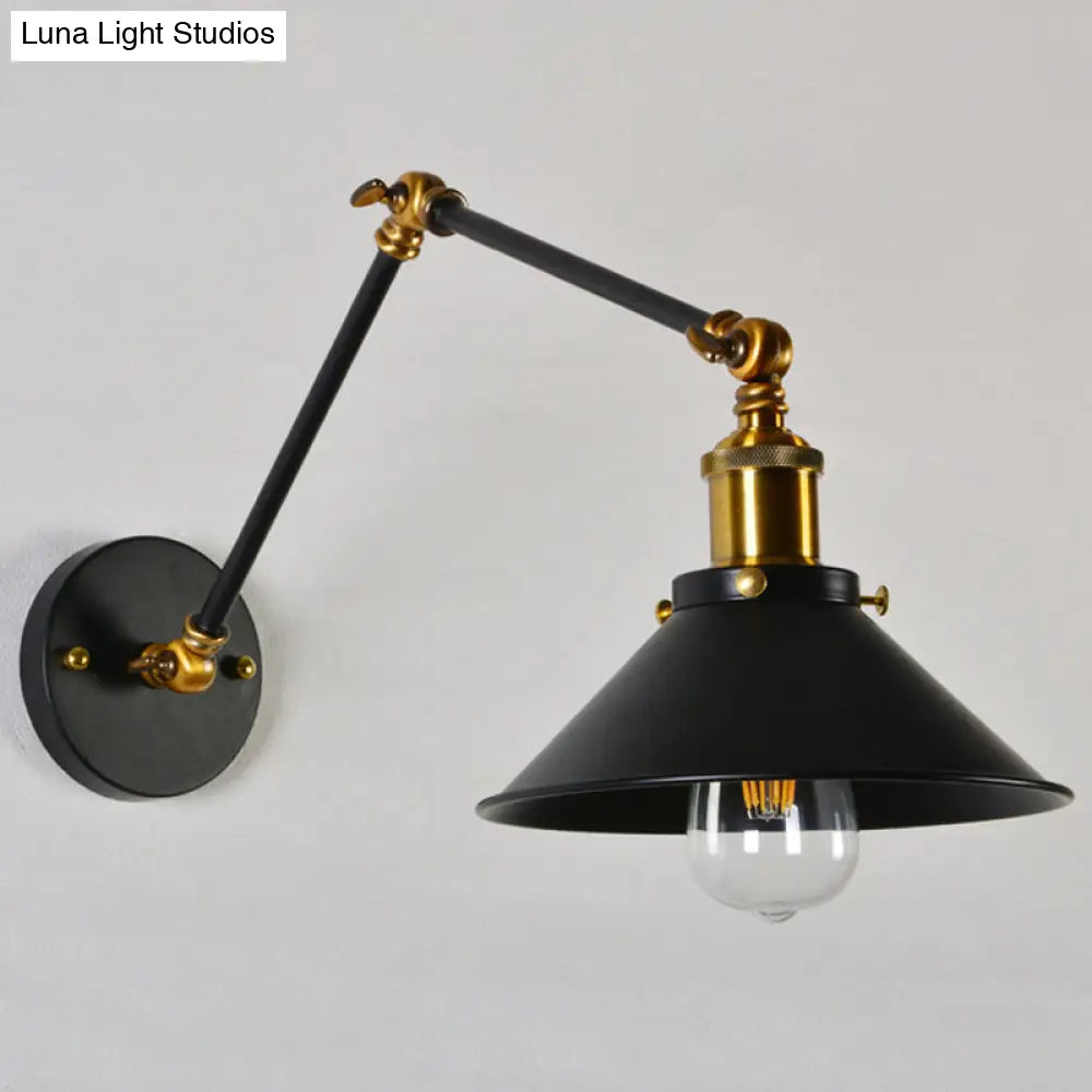 Modern Swing Arm Wall Lamp For Bedroom - Warehouse Black/White And Brass Iron 8+8/12+12 With 1 Bulb