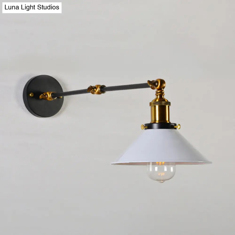 Modern Swing Arm Wall Lamp For Bedroom - Warehouse Black/White And Brass Iron 8+8/12+12 With 1 Bulb