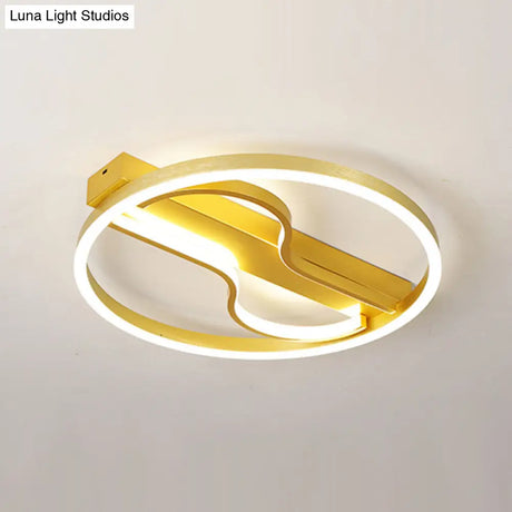 Modern Swirl Led Ceiling Lamp In Gold - 16’/19.5’ With Warm/White Light For Bedroom