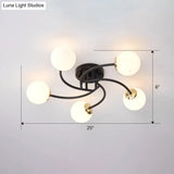 Modern Swirled Metal Semi Flush Ceiling Light With Glass Ball Shade