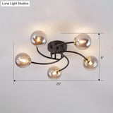 Modern Swirled Metal Semi Flush Ceiling Light With Glass Ball Shade