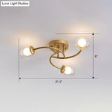 Modern Swirled Metal Semi Flush Ceiling Light With Glass Ball Shade