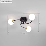 Modern Swirled Metal Semi Flush Ceiling Light With Glass Ball Shade