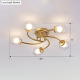 Modern Swirled Metal Semi Flush Ceiling Light With Glass Ball Shade
