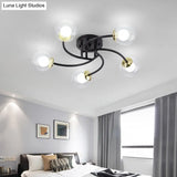 Modern Swirled Metal Semi Flush Ceiling Light With Glass Ball Shade