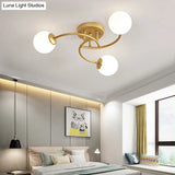 Modern Swirled Metal Semi Flush Ceiling Light With Glass Ball Shade