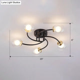 Modern Swirled Metal Semi Flush Ceiling Light With Glass Ball Shade