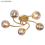 Modern Swirled Metal Semi Flush Ceiling Light With Glass Ball Shade