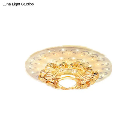 Modern Tan Crystal Flower Led Ceiling Light Fixture - White Flush Mount