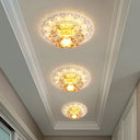 Modern Tan Crystal Flower Led Ceiling Light Fixture - White Flush Mount / Warm