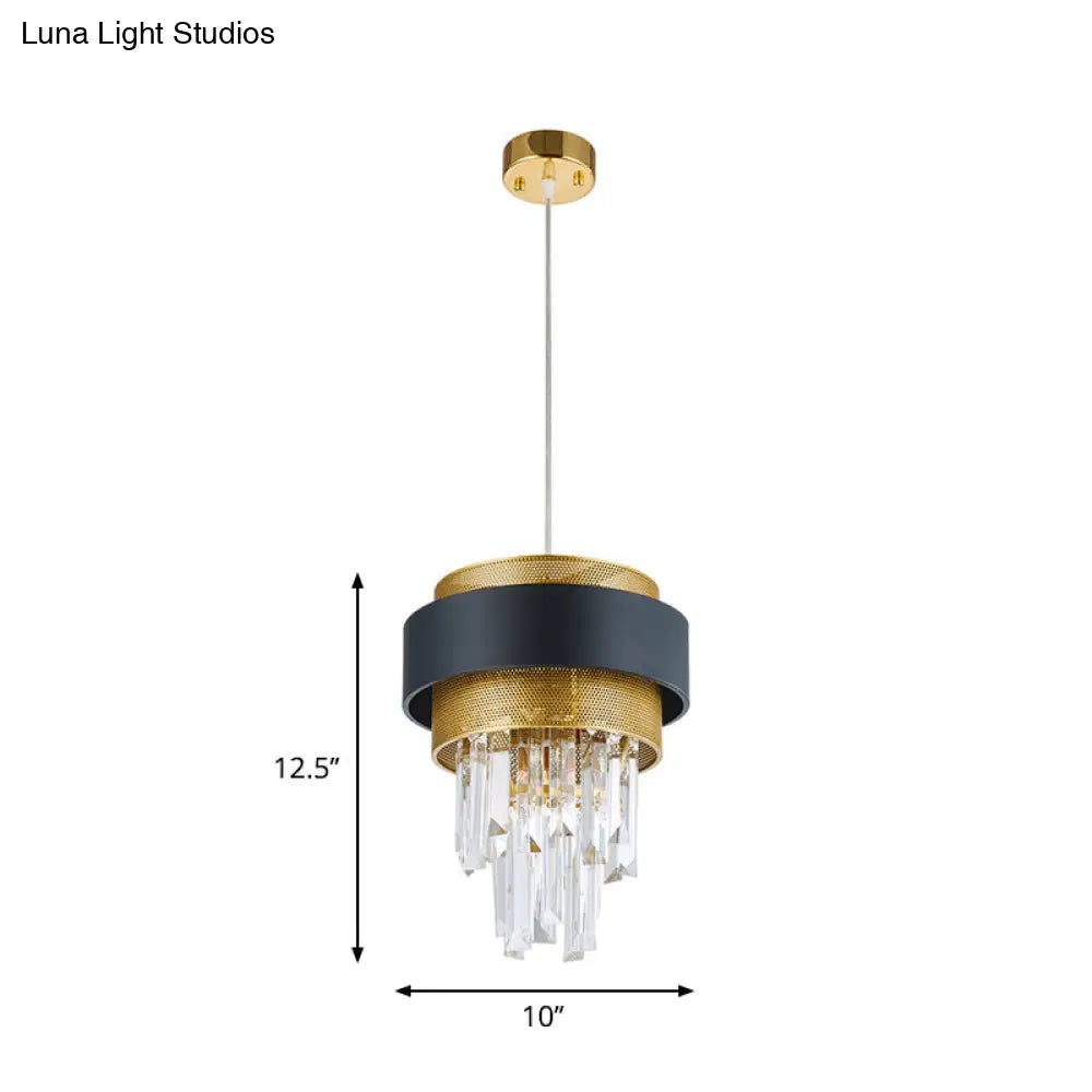 Modern Taper Great Room Down Mini Pendant With Crystal Prisms Black And Gold Finish - 1 Bulb