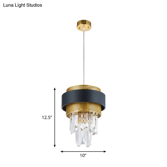 Modern Taper Great Room Down Mini Pendant With Crystal Prisms Black And Gold Finish - 1 Bulb