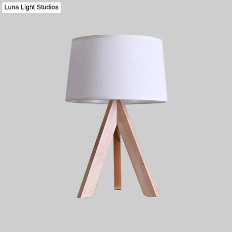 Modern Tapered Drum Nightstand Lamp - White Fabric Reading Light