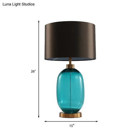 Modern Tapered Drum Task Light: Brown 1-Head Reading Lamp With Blue Oval Glazed Base