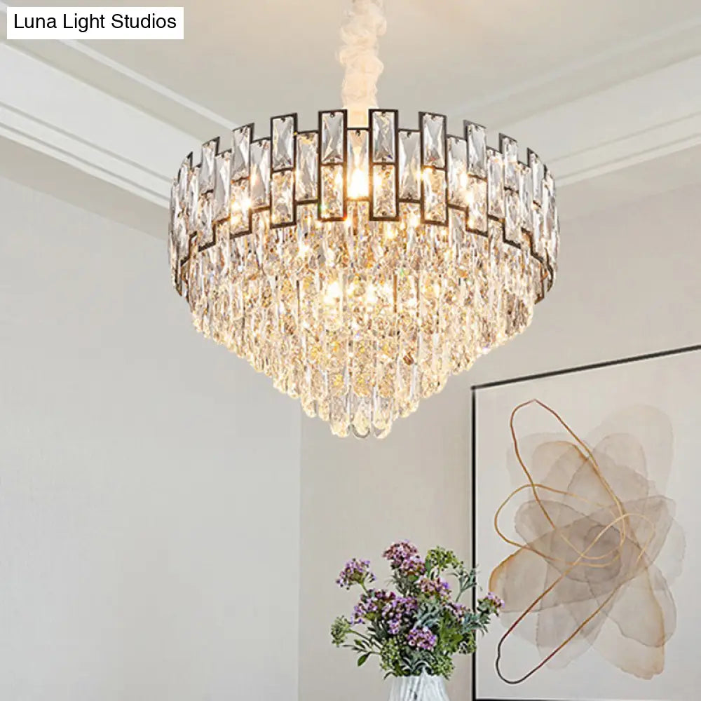 Modern Tapered Nickel Chandelier With Crystal Block 6/10 Heads 16’/19.5’ Wide - Ceiling Hanging