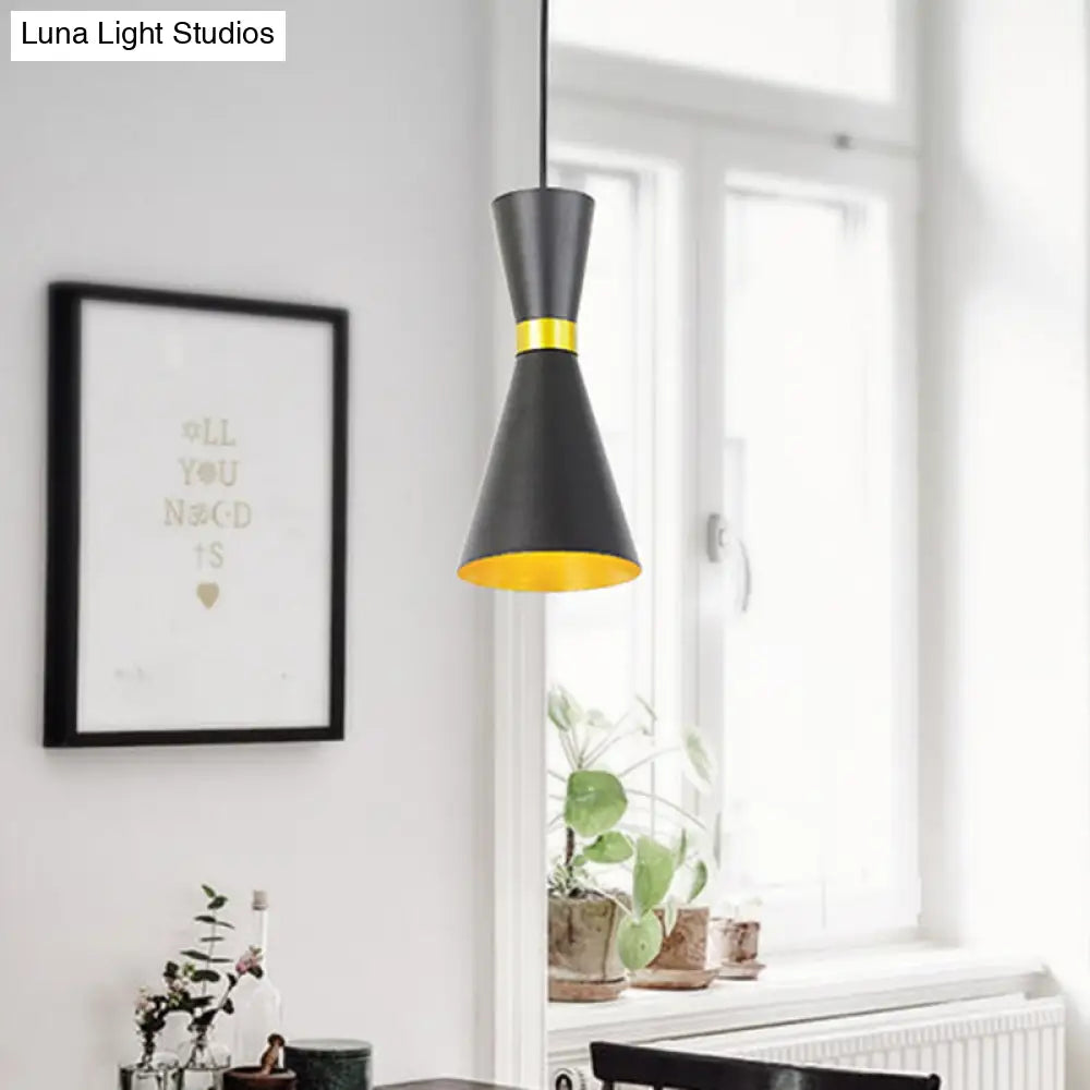 Modern Tapered Pendant Ceiling Lamp - Metal Suspension Light With 1 Bulb In Black/White Black