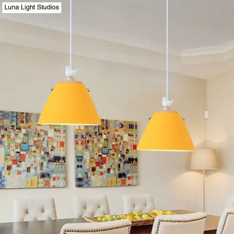 Modern Tapered Pendant Light - Grey/White/Yellow Metal Ceiling Lighting