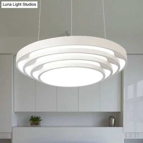 Modern Tapered Round Pendant Ceiling Light Kit - Metal Led Hanging In Black/White Warm/White/Natural