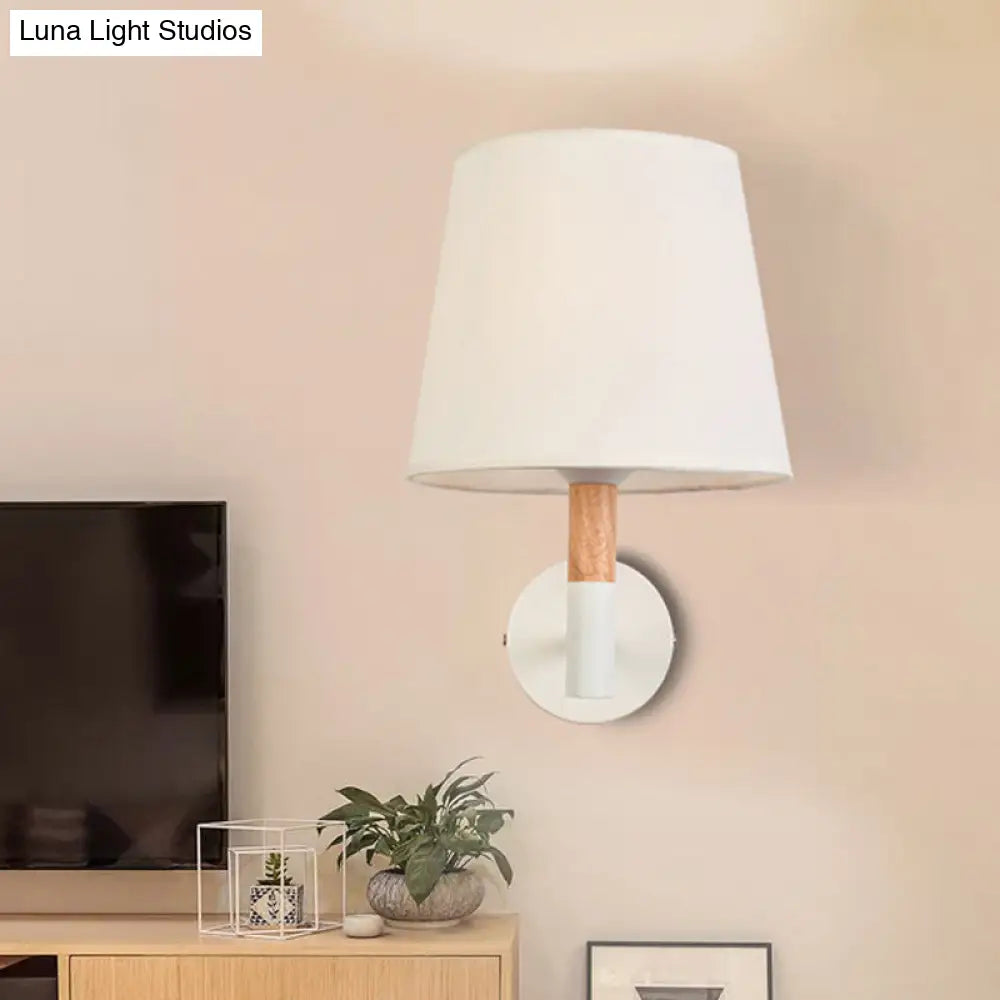 Modern Tapered Wall Sconce Light - 1 Head Fabric For Bedroom Black/White