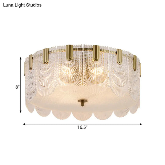 Modern Textured Glass Scalloped Ceiling Lamp With 6 Bulbs Brass Finish - Flush Mount Recessed
