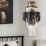 Modern Tiered Sconce Wall Lamp With Clear Crystal And Metal 3 Heads 14/19.5 Height Black / 19.5