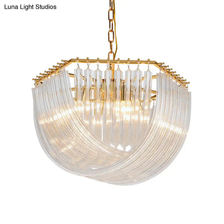 Modern Transparent Glass Tiered Tassel Chandelier With Crystal Accents - Golden Light Holder Living