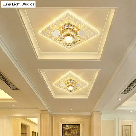 Modern Trapezoid Crystal Ceiling Lamp With Chrome Flush Mount - Clear Led Light For Corridor