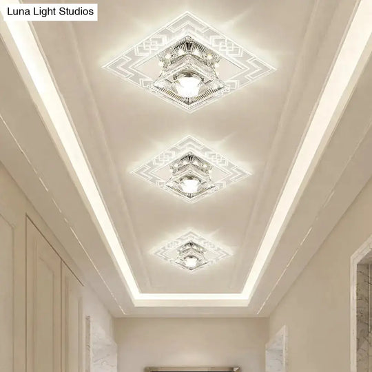 Modern Trapezoid Crystal Ceiling Lamp With Chrome Flush Mount - Clear Led Light For Corridor / Warm