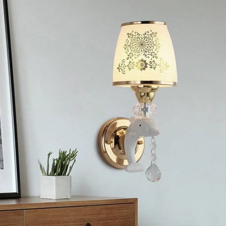 Modern Trapezoid Opal Glass Shade Wall Sconce - Gold Finish 1/2-Light Mount Lamp Fixture 1 /