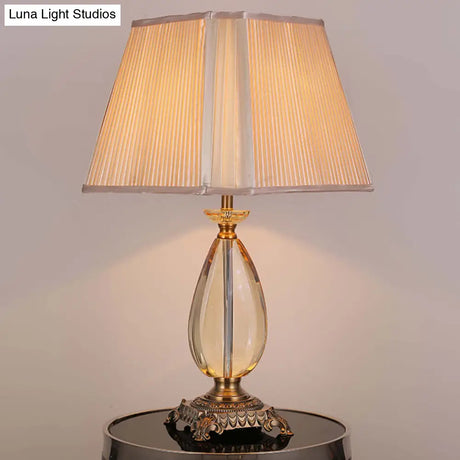 Modern Trapezoid Shade Desk Lamp - Beige Fabric 1 Bulb Small Size Perfect For Dining Room