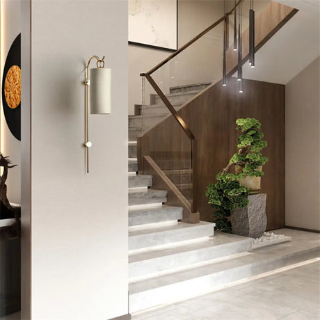 Modern Tube Sconce Lighting With Green/White Fabric Shade - 1 Light Living Room In Black/Gold White