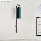 Modern Tube Sconce Lighting With Green/White Fabric Shade - 1 Light Living Room In Black/Gold