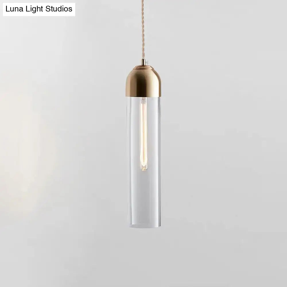 Modern Tubular Pendant Light - Sleek Glass Dining Room Lamp Clear