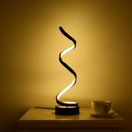 Modern Twist Led Lamp: Aluminum Night Table Light For Living Room With Power Switch Black / Yellow