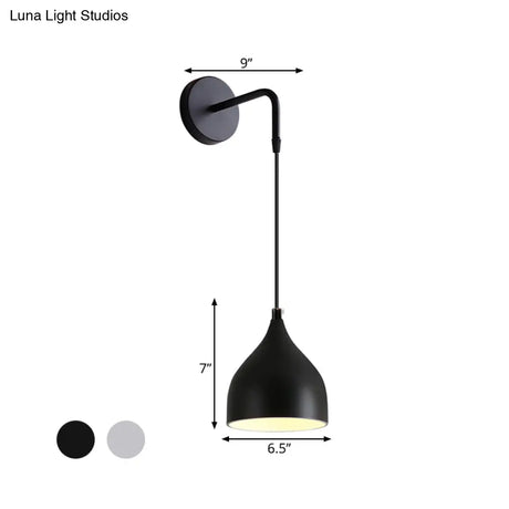 Modern Urn Shape Wall Mount Light With White/Black Finish - 1 Iron Pendant Lamp For Bedside