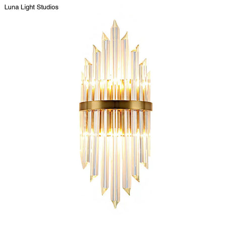 Modern Wall Mount Led Sconce Light Fixture With Clear Crystal Prism And Brass Backplate