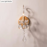 Modern Wall Mount Metal Candelabra Sconce Light With Crystal Drop (Silver/Gold)