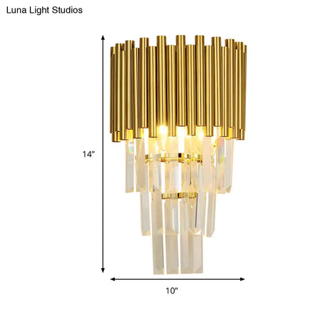 Modern Wall Mounted Gold Lamp: Tapered Design Triangular Crystal Prism 2 Lights For Living Room