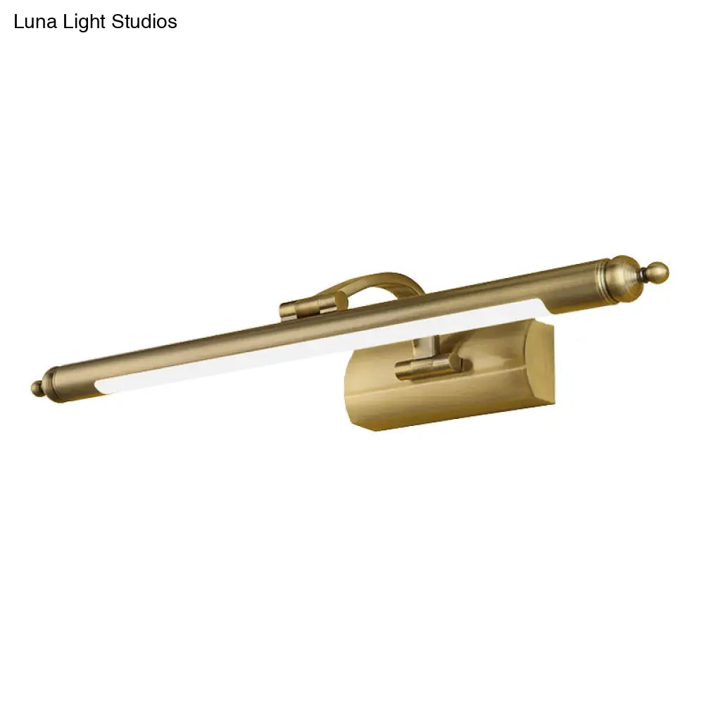 Modern Wall-Mounted Led Vanity Lamp In Brass Finish - Straight Mirror Cabinet Light Fixture