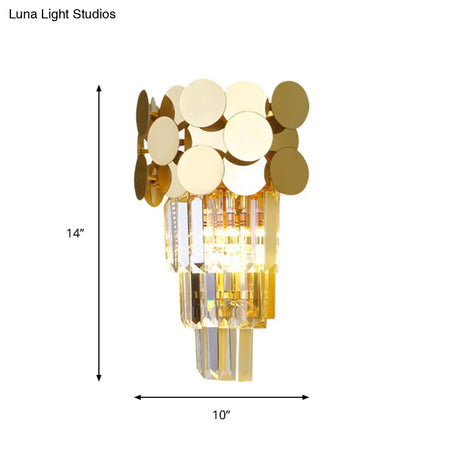 Modern Wall Sconce With Tiered Crystal Shade In Gold For Living Room