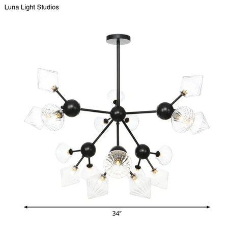 Modern Warehouse Style Chandelier Lamp With Diamond Design - 13’/27.5’/34’ Width Amber/Clear