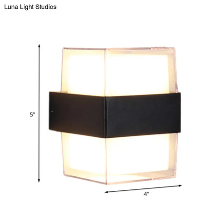 Modern White And Black Cuboid Box Led Acrylic Wall Sconce Light For Bedside In Warm/White