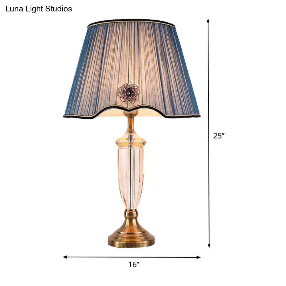 Modern White/Blue Table Lamp With Conical Fabric Shade - Ideal For Dining Room Desks