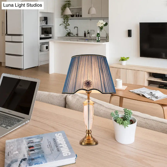 Modern White/Blue Table Lamp With Conical Fabric Shade - Ideal For Dining Room Desks