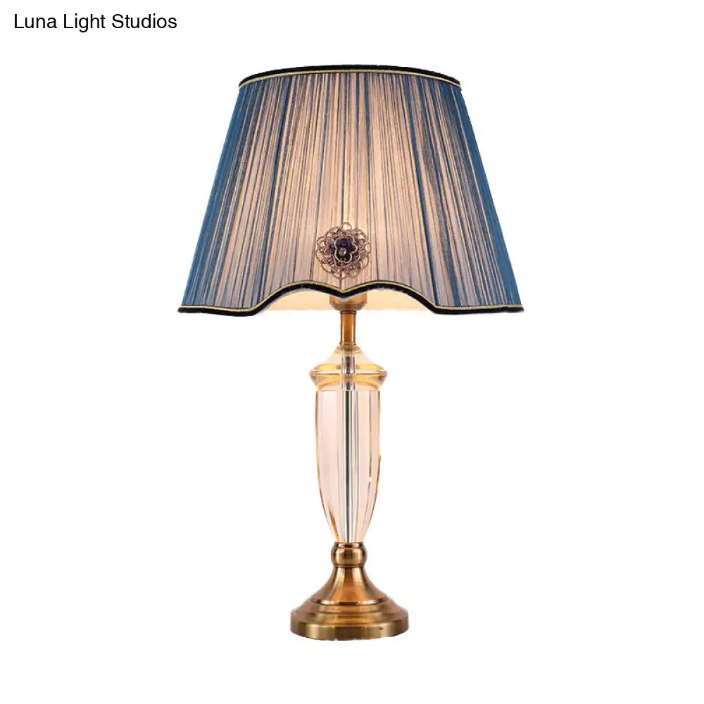 Modern White/Blue Table Lamp With Conical Fabric Shade - Ideal For Dining Room Desks