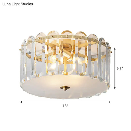 Modern White Ceiling Flush Mount With Clear Crystal Shade - 4 Bulbs Doorway Light Fixture