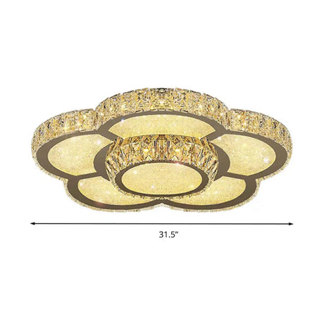 Modern White Clear Crystal Glass Flower Flush Mount Led Ceiling Light - 14/18/23.5 Warm/White Remote