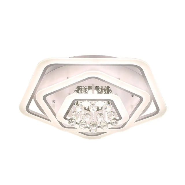 Modern White Crystal Ball Flush Mount Light - Led Ceiling Fixture (19.5/23.5/27.5 Wide) In
