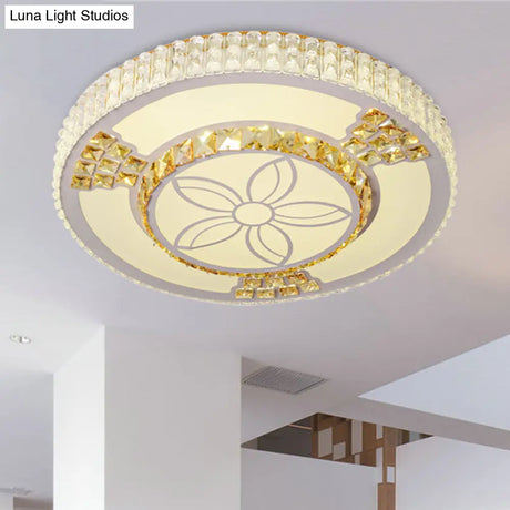 Modern White Crystal Led Flush Mount Lamp For Living Room With Flower-Like Design